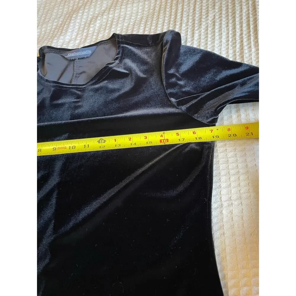 Jonathan Martin Black Velvet Long Sleeve Romantic Mini Shirt Dress Size Medium - Picture 9 of 9